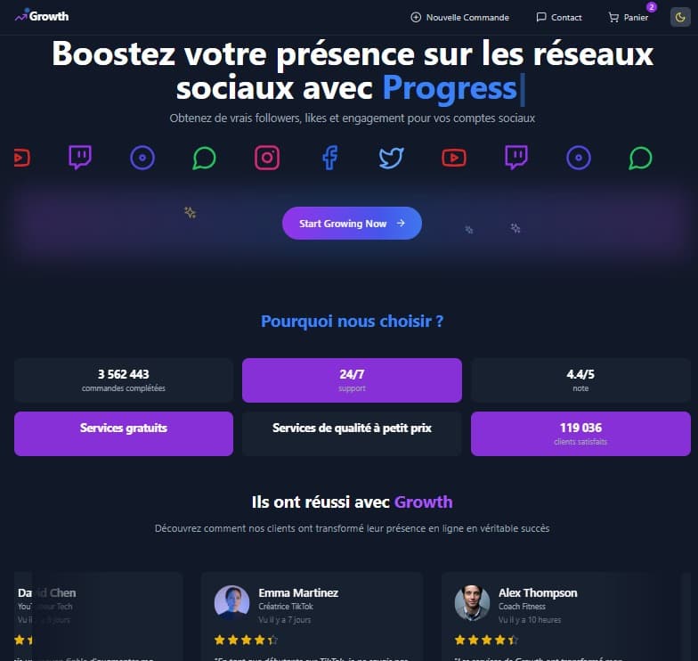 Plateforme Growth - Croissance Réseaux Sociaux