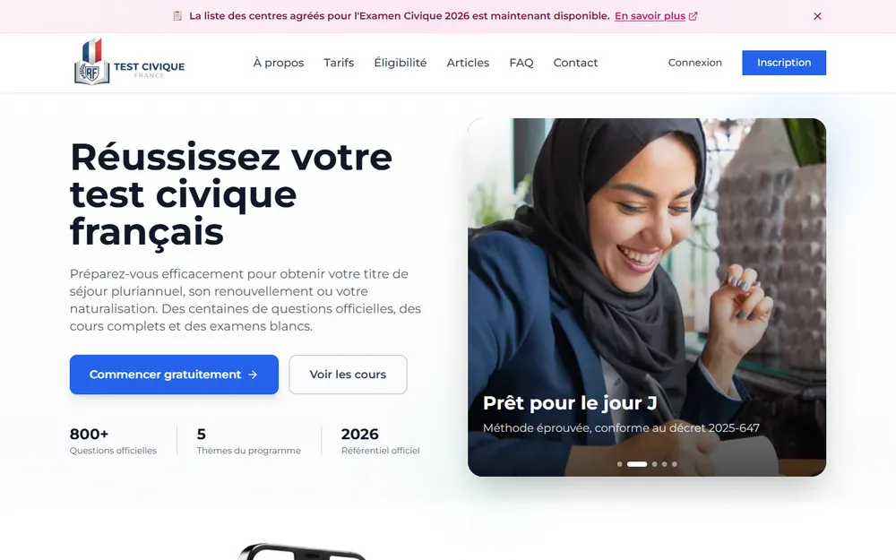 Aperçu du site Test Civique France