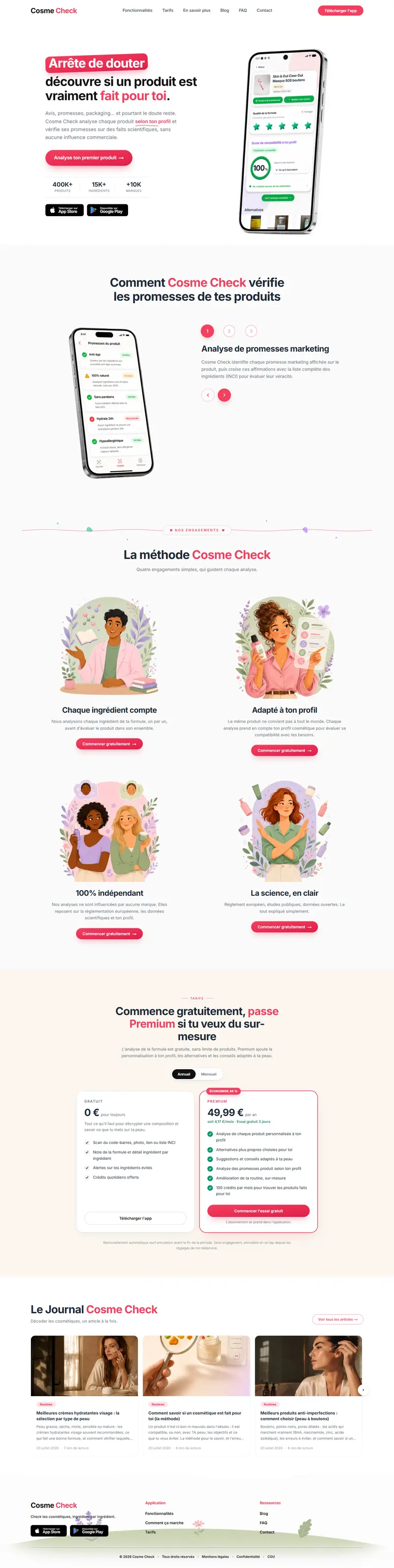 Le site CosmeCheck, parcouru de haut en bas