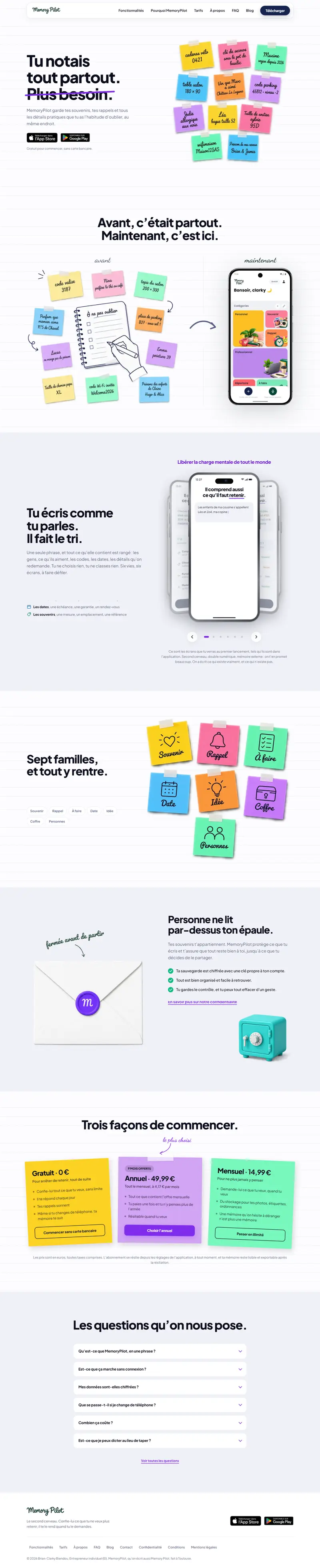 Le site Memory Pilot, parcouru de haut en bas